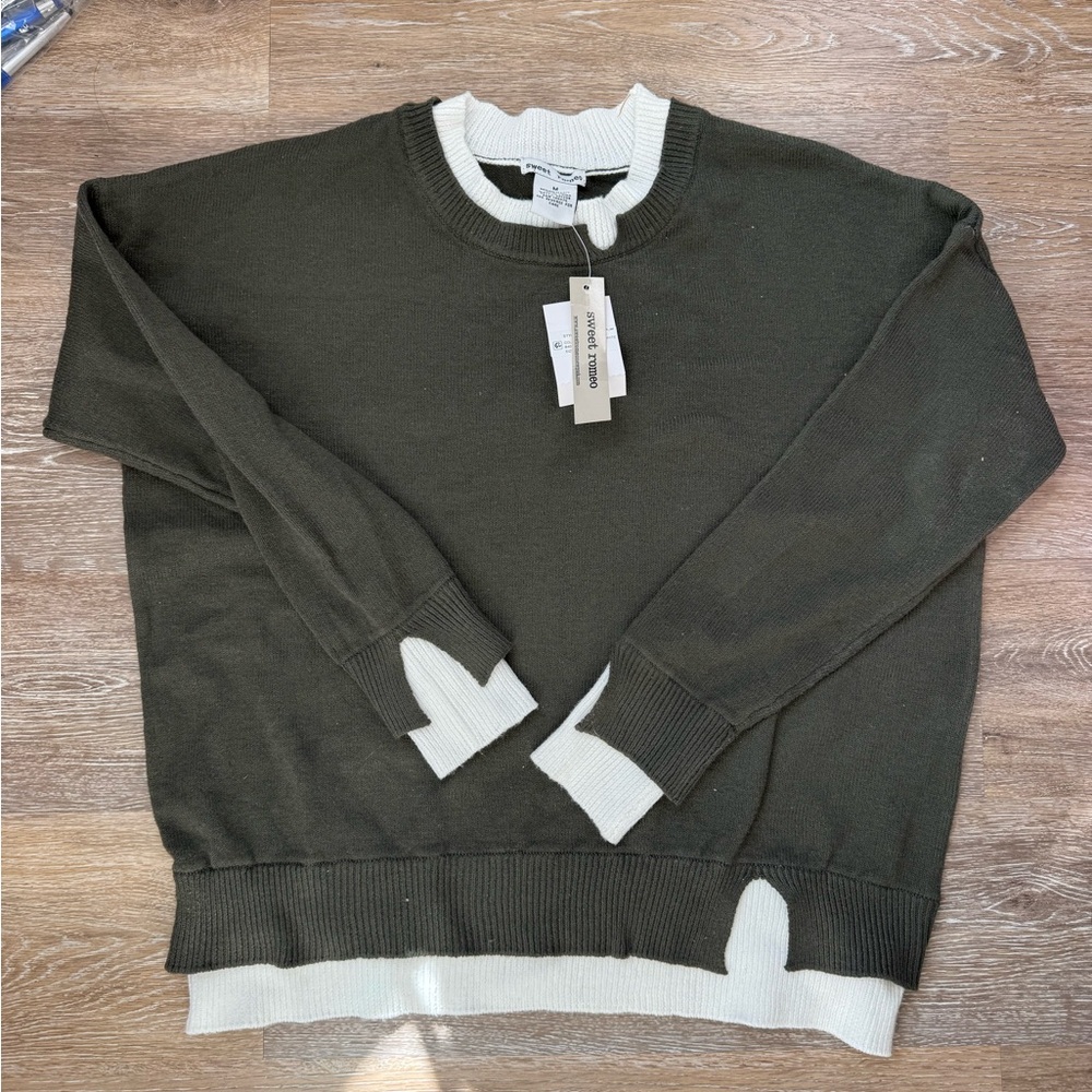 Green and white layered-looking sweater